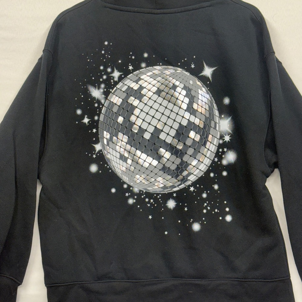 Wild Fable Black Hoodie Disco Ball Star Print Pullover Size M Y2K Rhinestone 70s - Picture 16 of 16